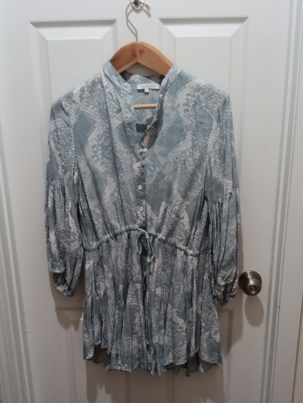 Olivaceous Blue/Grey and Cream Snake-Print Tiered Mini Dress